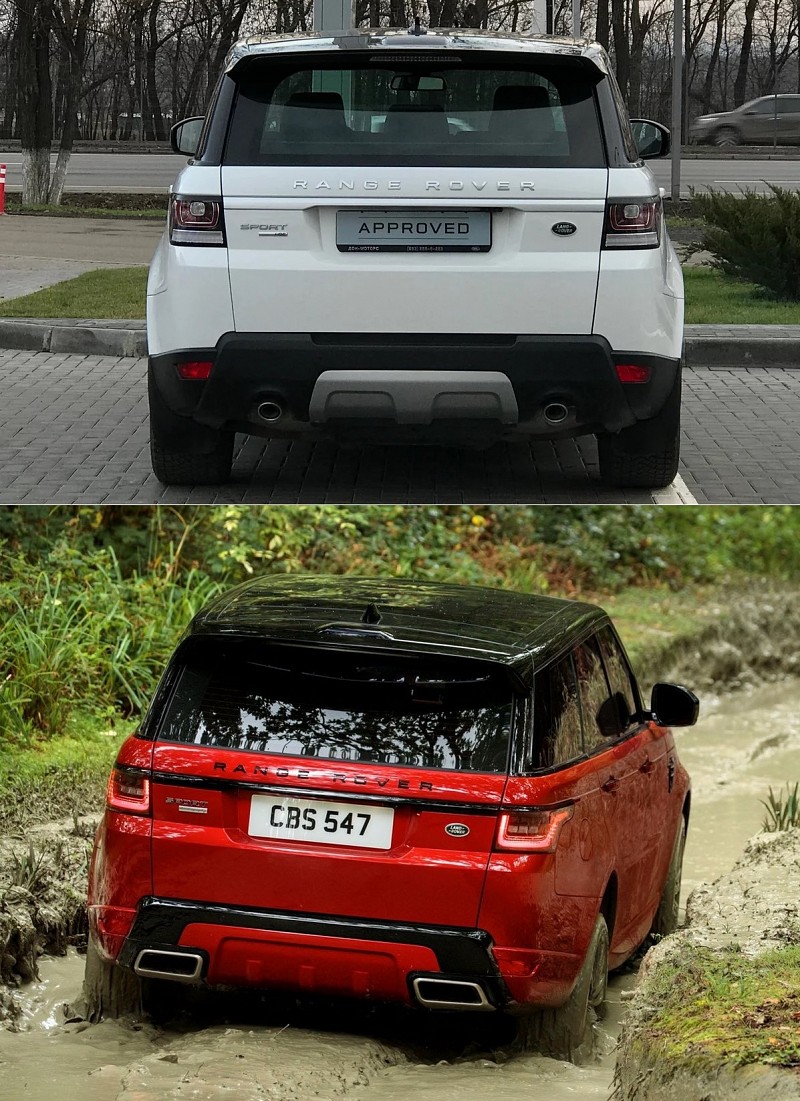 Range Rover Sport видсзади. Вверху второе поколение внизу новое – третье. 